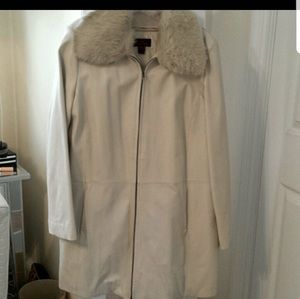 Fur Collar Cream Leather Jacket